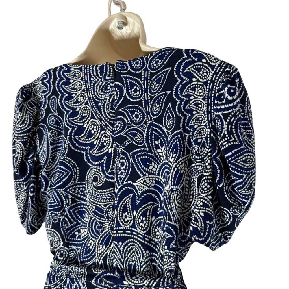 Harper Rose Womens Blue Jersey Knit Floral Wrap Look Puff Sleeve Midi Dress sz 4 - Picture 11 of 16